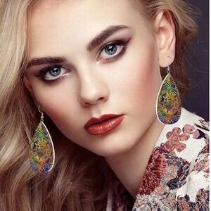 Bohemian Pattern Leather Earring Teardrop Dangle Party Festivals